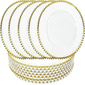 塑料充电板透明瓷器串珠镶边婚礼使用定制标志派对现代圆盘13英寸