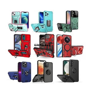 Lichicase fabrika <span class=keywords><strong>Outlet</strong></span> araç tutucu mıknatıs sert PC arka kapak hibrid Combo düz kılıf ile Kickstand halka tutucu telefon kılıfı - Product Image 1