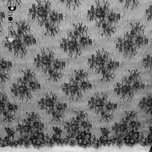 Black eyelash fabric 3 meters long high quality Chantilly bridal lace fabric for evening dress