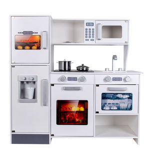 2025年ニューモデル大型木製キッチン遊びセット、ライトとサウンド付きホワイト冷蔵庫、モダンラグジュアリーデザイン、男女兼用、5歳から13歳のお子様向け - Product Image 1