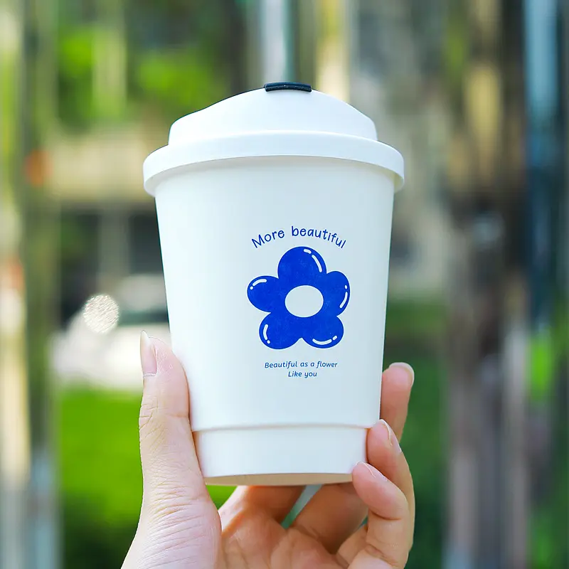Wholesale disposable double-layer coffee paper cups hollow cups hot drinks packaging thickened anti scalding cups