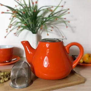 摩洛哥风格陶瓷茶壶橙色简约休闲瓷茶壶带盖出售