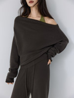 Nouveau pull en cachemire tricoté à épaules dénudées pour femme, coupe ample, polyvalent, col licou, manches longues, style coréen, collection automne/hiver