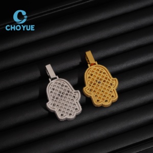 Joyería Hip Hop de Alta Calidad, Plata de Ley 925, Diamante Baguette, Varios Diseños, Colgante Hamsa con Moissanita para Hombre y Mujer - Product Image 3