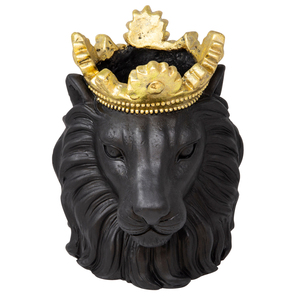 Vaso Decorativo a Forma di Testa di Leone con Corona Dorata, Nero, per Piante da Interno ed Esterno - Product Image 1