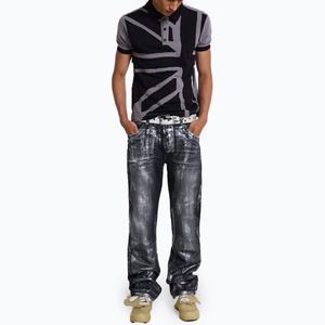 Fabricante de Jeans, Jeans de Mezclilla de Alta Calidad, Corte Recto Ajustado, Estilo Vintage para Hombre, Lavado Negro, Acabado Metálico Color Gris Metálico - Product Image 2