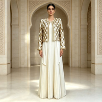 Robe longue musulmane pour femmes en chiffon brodé avec des perles brillantes et des paillettes, 2 pièces, pour la fête de l'Eid, vêtements islamiques