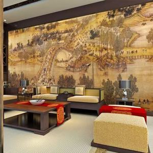 Papel tapiz de seda Northern Song Qingming Shanghetu <span class=keywords><strong>8D</strong></span>, Fondo de TV clásico, pintura de pared para Hotel, restaurante, vestíbulo, decoración de oficina - Product Image 3