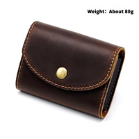 Tempat kartu kulit asli, dompet koin, tempat kartu, kulit kuda gila, ritsleting, beberapa Slot kartu
