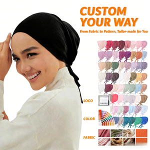 Gorro base con correa de 64 colores para mujer, pañuelo étnico de moda, gorro interior de algodón mercerizado de color liso para el <span class=keywords><strong>departamento</strong></span> musulmán - Product Image 1