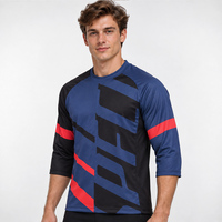 Maillot de vélo de montagne Velocity Block pour homme, manches 3/4, personnalisé, bleu marine, avec graphismes noirs audacieux et accents rouges de course
