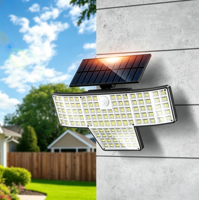 Nuevo Modelo 2026: Luces Solares LED para Jardín 236/448 con Control Remoto de 3 Niveles, Sensor de Movimiento, Montaje en Pared y Focos Múltiples