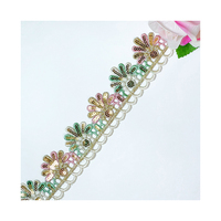 LEIXUSI Bordure en dentelle brodée colorée de 4 cm, accessoires à motif géométrique à code-barres soluble dans l'eau avec fil doré et paillettes