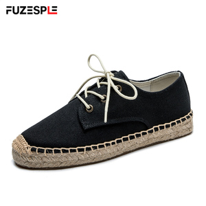 <span class=keywords><strong>Alpargatas</strong></span> de <span class=keywords><strong>Mujer</strong></span> Modernas con Cordones y Punta Cerrada, Tejidas en Yute, con Suela Gruesa, Calzado Diario Antideslizante, Minimalista e Informal - Product Image 1