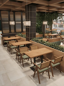 Banquette murale avec dossier en rotin tressé, table à manger rectangulaire en bois massif, chaises à pieds en X pour café, bistro lumineux - Product Image 3