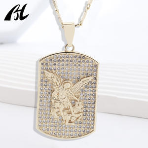 Dije y Colgante de San <span class=keywords><strong>Miguel</strong></span> Arcángel Religioso de Moda con Zirconia Cúbica Cuadrada Estilo Diamante Helado - Product Image 1