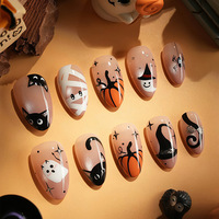30 faux ongles à presser pour l'Halloween, motif œil de chat, forme amande, style festif et cool, Europe et Amérique