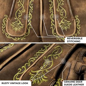 Lederhosen authentiques pour hommes, shorts en cuir véritable, tenues d'Oktoberfest, vêtements traditionnels allemands, longueur courte, avec logo brodé sur le devant - Product Image 5