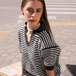 Polo de Punto a Rayas Rojas y Blancas para Mujer, Manga Corta, Ropa de Trabajo Informal 2026 - Product Image 3