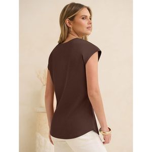 FOXA Haut à manches courtes en tricot gaufré pour femme, t-shirt basique décontracté à manches courtes, hauts d'été pour le travail et les vacances - Product Image 6