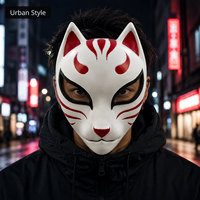 Masque de renard Kitsune en résine japonaise, masque de démon Kabuki pour cosplay d'anime avec sangle réglable pour accessoires de fête d'Halloween, hommes et femmes