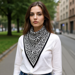 Angelina Triangular <b>Scarf</b> 135x60cm <b>Leopard</b> <b>Print</b> Neckwear Fashion Accessory Women All Seasons Polyester Cotton - Product Image 3