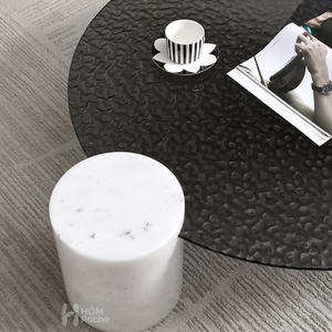 Mesa de Centro de Vidrio Templado Ondulado de Lujo Artístico con Base de Mármol para Espacios Residenciales y Comerciales de Alta Gama - Product Image 4
