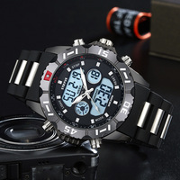 Stryve Montre de sport de luxe unisexe, étanche, LED, quartz, alarme, bracelet en acier inoxydable, double affichage