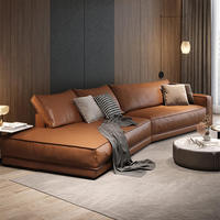 Canapé d'angle moderne en tissu beige avec coussins en éponge moelleux, canapé lounge à profil bas pour villa, salon, décoration intérieure