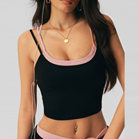ARCHNANO Doted Workout Gym Tank Top untuk Wanita Fitenss Yoga Top Built in Bra Cute Layer Longline Sports Bras Pilates Outfits