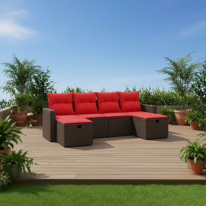 Ensemble de canapés de patio en polyrotin brun moderne, 6 places, meubles d'extérieur durables au design contemporain - Product Image 2