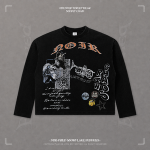 Camiseta de manga larga para hombre con estampado de banda, tejido gofrado, corte holgado, hombros caídos, cuello redondo, estilo retro americano, streetwear casual de otoño - Product Image 2