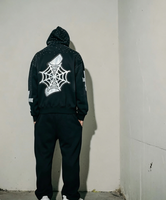 Özel Yüksek Kaliteli Havlu Kumaş Polyester/Pamuk Rhinestone Örümcek Ağı Baskılı Nefes Alabilen Büyük Beden Fermuarlı Erkek Sonbahar Kapüşonlu Sweatshirtü