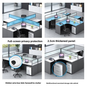 Conjunto de Mesa y Silla de Oficina para Personal, Estación de Trabajo con Divisiones, Madera Ignífuga, Diseño Moderno y Minimalista para Trabajo Financiero - Product Image 4