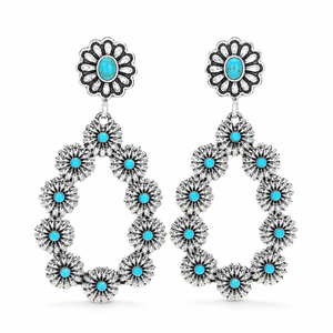 Orecchini Pendenti Vintage a Goccia Grande con Intarsio Turchese, Orecchini Statement per Donne - Product Image 1