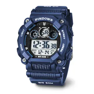 PINDOWS Chronograph Alarm Wristwatch 5bar Waterproof Digital Male Analog Dual Display Watch Plastic Wholesale Price MOQ 1pcs