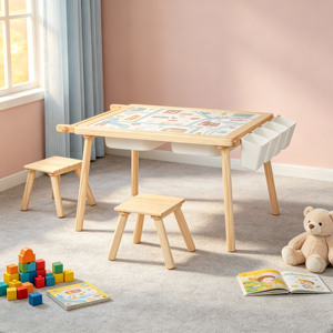 5-in-1 Kids Sensory <b>Table</b> Chair Set Wooden Sand Water Play Building Blocks <b>Study</b> Dining Toy Storage Gift for Boys & Girls - Product Image 2