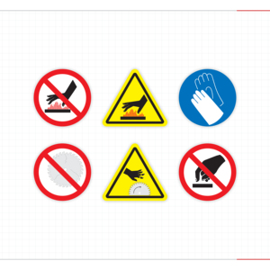 Industrial Safety Label Mix Do Not Touch Red Prohibited Symbol Broken Saw Blade Hazard Wear Gloves Decals - Product Image 1