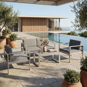 Set Divano <span class=keywords><strong>da</strong></span> <span class=keywords><strong>Esterno</strong></span> Moderno con Telaio in Alluminio, Resistente alle Intemperie e Antiruggine, Modulare con Tavolino Laterale Integrato - Product Image 2