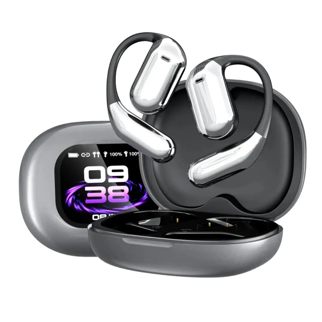 Q16pro TWS Wireless Earbuds Open Ear Sport Headphones with Noise Cancelling LCD Touch Screen OWS Ear Hooks LED Battery Indicator