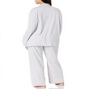 Ensemble décontracté 2 pièces pour femme, en tricot 100% coton, manches longues, couleur unie, col en V plissé, boutonné, design personnalisé, mignon, OEM, vente en gros - Product Image 6