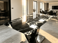 Table à manger de luxe en marbre noir Bulgari naturel, table à manger rectangulaire moderne en marbre bleu sodalite pour villa, maison, hôtel