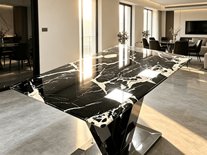 Mesa de Comedor de Mármol Negro Bulgari Natural de Lujo, Mesa de Comedor Rectangular Moderna de Mármol Azul Sodalita para Villa, Casa u Hotel - Product Image 2