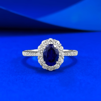 Bague Halo ovale en argent sterling 925 avec saphir bleu créé et pavé de zircone cubique, style vintage, pour femme, idéale pour fiançailles, mariage, promesse, cadeau de bijoux