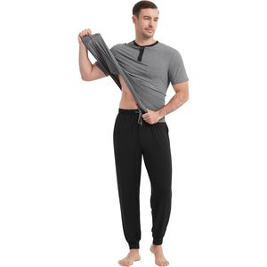 Conjunto de Pijama para Hombre, Camiseta de Manga Corta con Pantalones Holgados, Ropa de Dormir Suave con Cuello en V, Tejido de Fibra de Bambú, 2 Piezas - Product Image 2