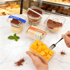 Wholesale Mousse Dessert Candy Biscuit Packaging Plastic Box Transparent Rectangular <strong>Cake</strong> Plastic <strong>Container</strong> - Product Image 2