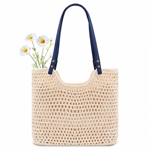 Bolso de Hombro Tipo Tote Boho de Ganchillo Personalizado para Mujer, 7.5L, Forro de Poliéster Sólido a Prueba de Fugas, Cierre Abierto, Cadenas, para Viajes de Verano a la Playa - Product Image 1