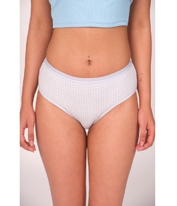 Braguitas hipster de cintura media para mujer, de tela de algodón a cuadros azules, con cintura elástica de diseño, ropa interior transpirable, venta al por mayor. - Product Image 1