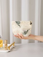 Pochette de maquillage brodée en coton et lin avec logo personnalisé, sac de rangement portable pour soins de la peau, grande capacité, étui de protection pour oreiller