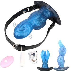 YOCY Mordaza de cuero con dildo vibrador de tentáculo de pulpo, correas de sujeción para bondage, para juegos sexuales BDSM de fantasía para adultos - Product Image 1